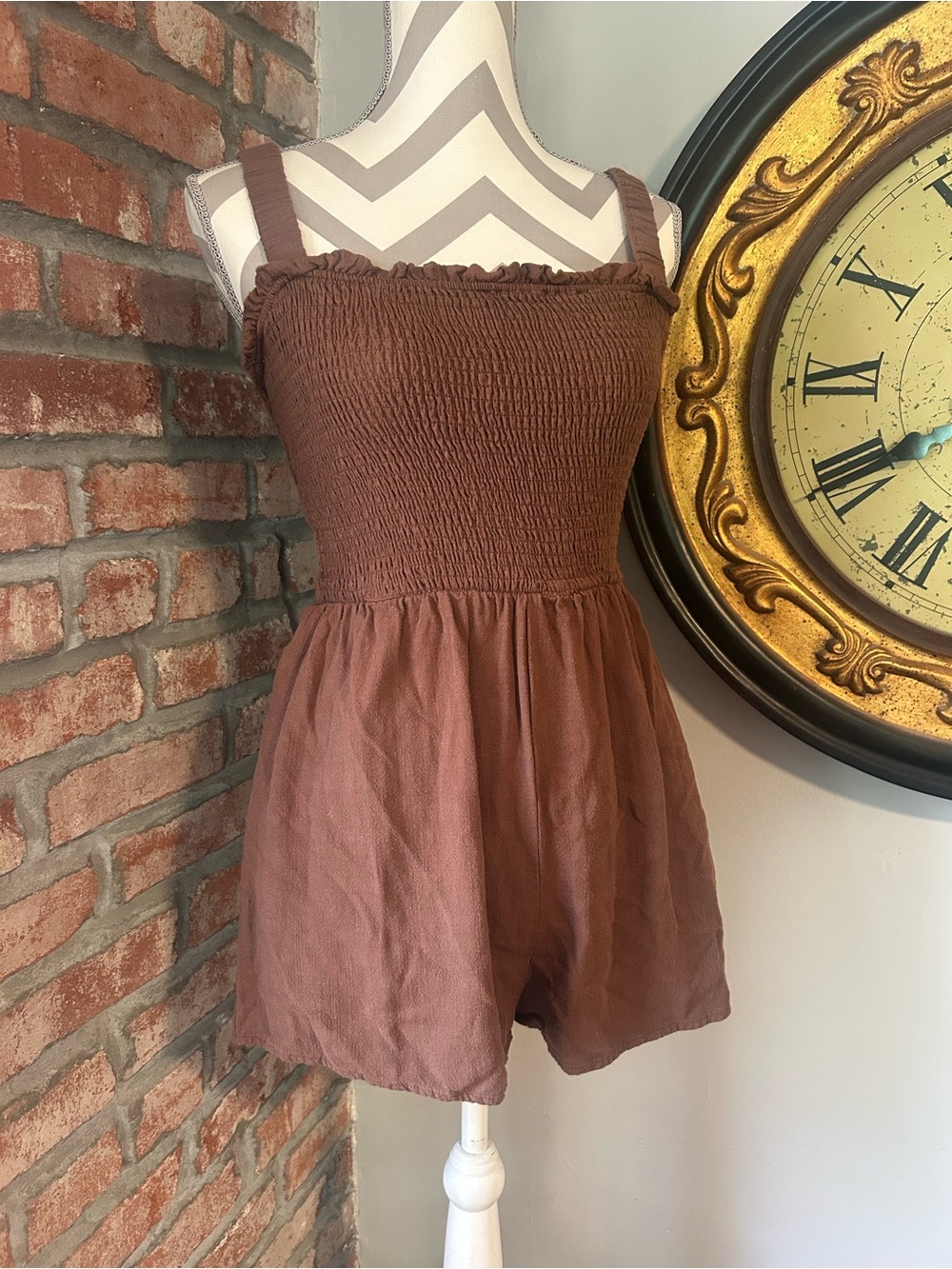 Altar’d State • Linen Ruffle Smock Romper